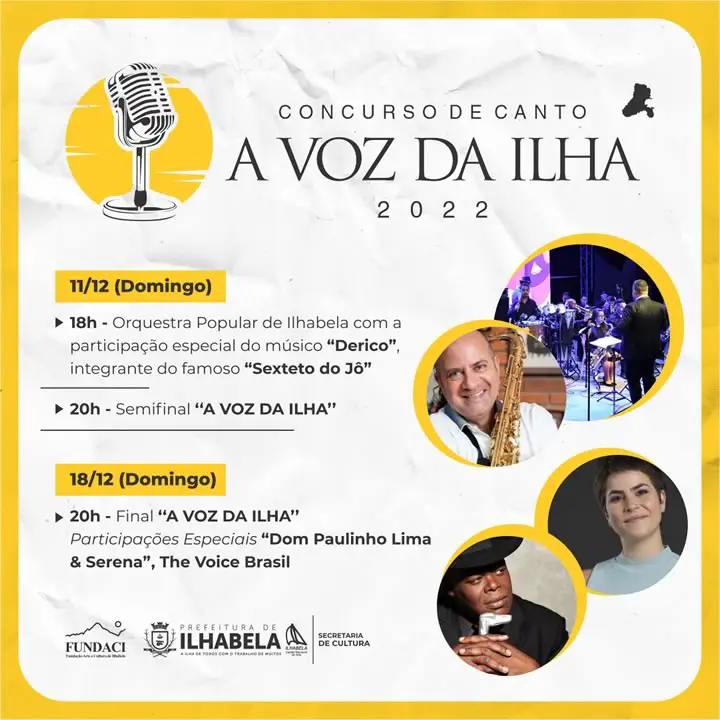 Cartaz do 1º Concurso de Canto - A Voz da Ilha - de Ilhabela/SP