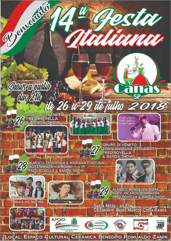 Programação da Festa Italiana de Canas 2018