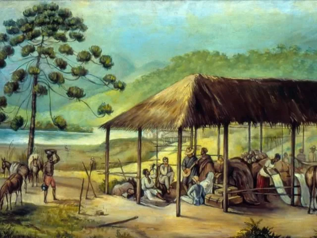Rancho dos Tropeiros 1840 - Óleo sobre Tela de Eunice Monteiro de Barros