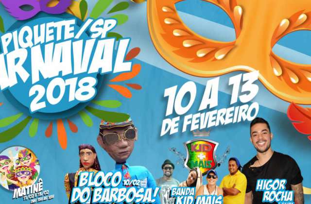 Carnaval de Piquete 2018 promete muita animação e alegria. Confira!
