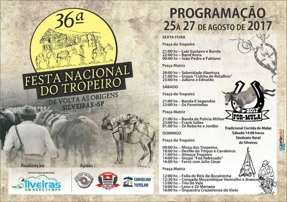 Cartaz da 36ª Festa Nacional do Tropeiro de Silveiras 2017