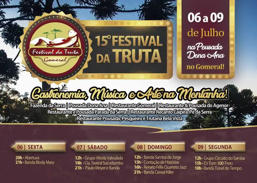 Programação Festival da Truta do Gomeral 2018 Guaratinguetá